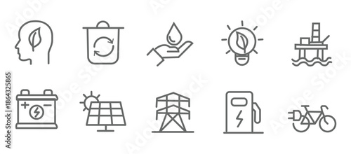 Energy and Ecology icon set. Editable line icons. Vector illustration.