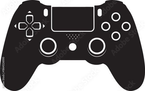 Black game controller with white buttons and directional pad also transparent background gamepad