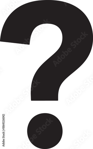 Large black question mark with a small black circle at the bottom on a white background also transparent background