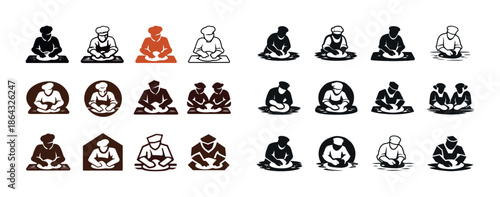 Various silhouette icons of people in prayer poses
