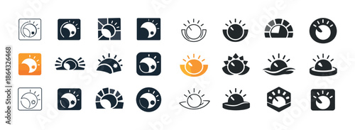 Collection of sun and moon icons in various geometric designs