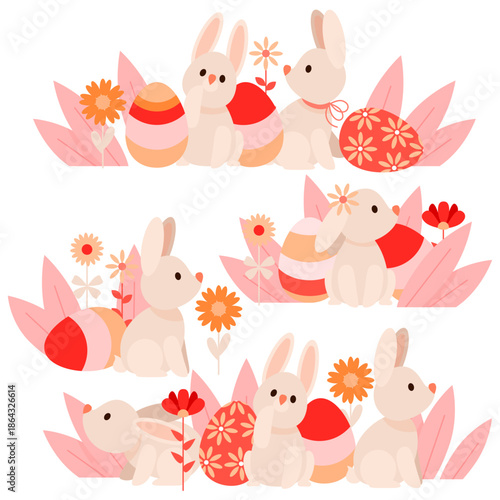 Sweet Easter Rabbits and Decorated Eggs with Floral Accents compositions