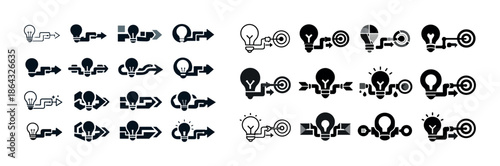 Innovation process: steps from idea to execution with light bulb icons