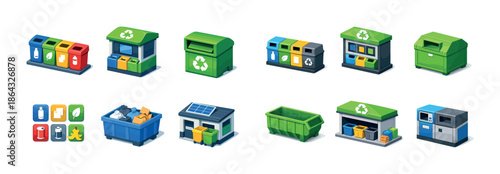 Colorful recycling bins and waste containers for efficient sorting and disposal