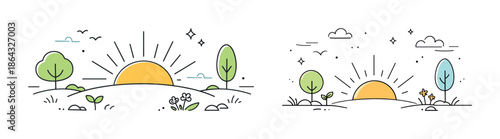 Minimalist sunrise and nature scene with trees and clouds