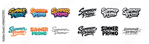 Colorful and stylish summer promo logos collection