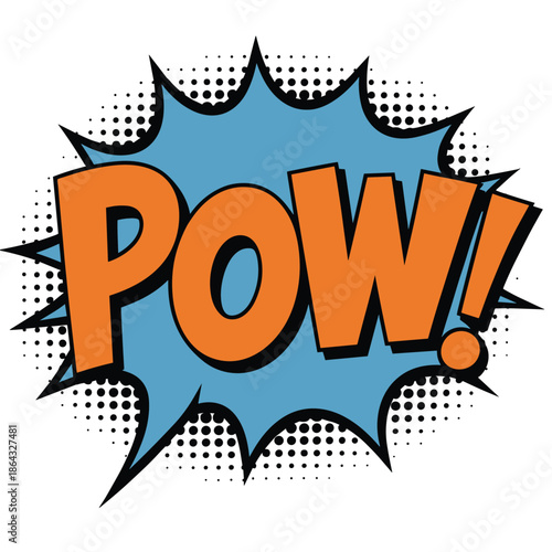 Comic Book Style POW! Speech Bubble with Halftone Dots and White Background Keywords: POW, comic book, speech bubble, sound effect