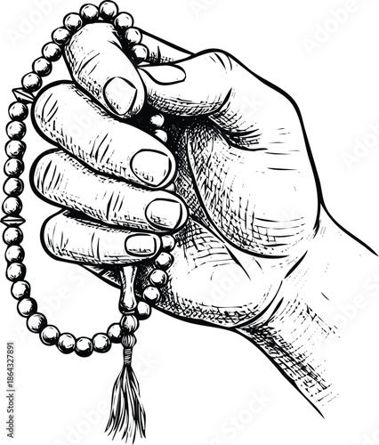 Holding a prayer bead Vector
