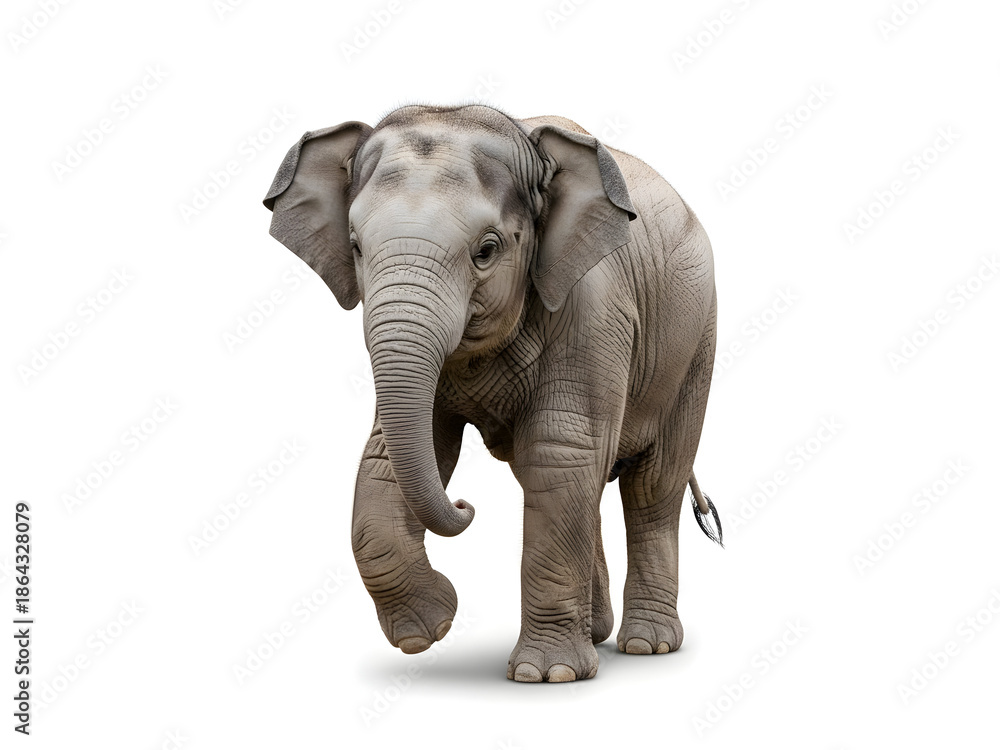 Fototapeta premium Cute Baby Elephant Calf Playful Pose Isolated on White Background