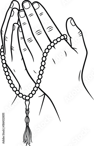 Hands holding prayer beads Vector
