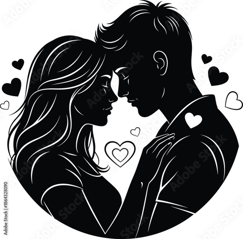 Couple embracing with hearts Vector