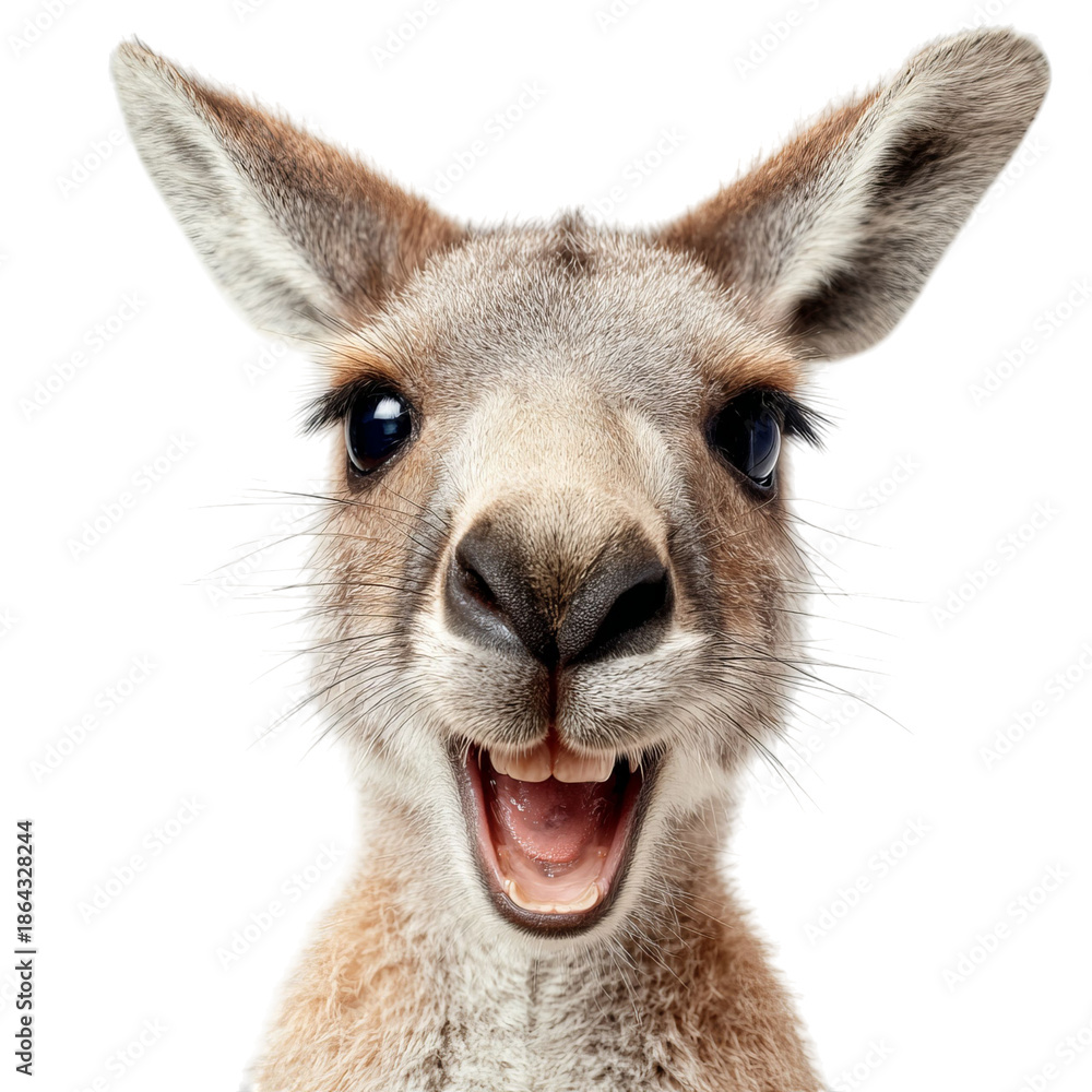 Fototapeta premium PNG of A cheerful kangaroo smiling with its mouth open .