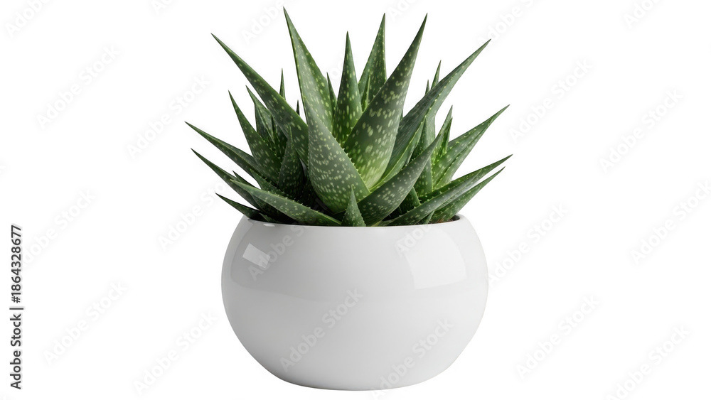 Fototapeta premium Aloe vera plant in white pot isolated on transparent background