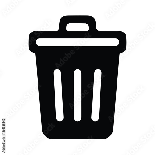 Minimalist Black Trash Can Icon - Professional Vector Waste Bin Silhouette for UI and Facility Signage