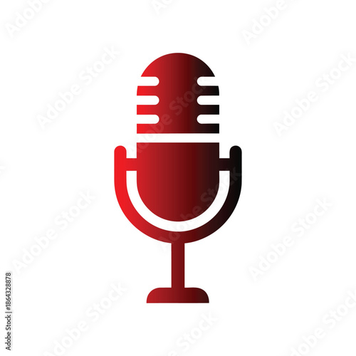 Stylized Red Microphone Symbol Isolated on White Background