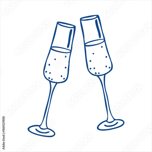 Champagne glasses for toasts and celebrations, hand-drawn doodle for parties and events. Vector illustration