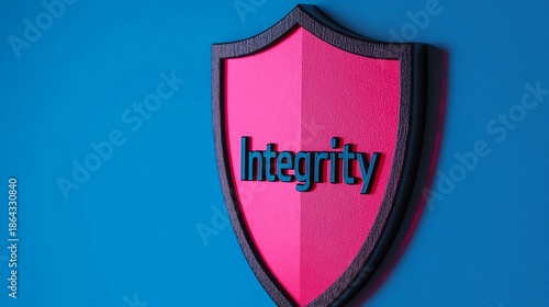 Visual representation of integrity on a vibrant shield against a blue background with copy space