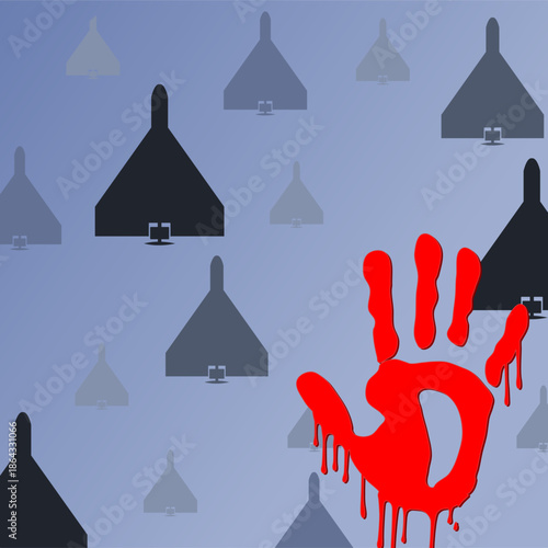 illustration showing drones in the night sky