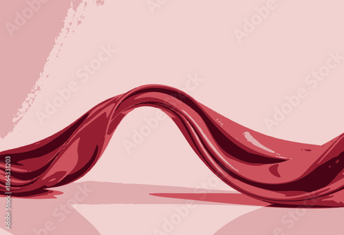 Elegant Flow of Red Silk Fabric Gently Draped and Curved Against a Soft Pink Background Creating a Soothing and Luxurious Visual Experience with Graceful Movements