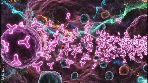 Dynamic microscopic view of cellular interactions and molecular processes within an organic environment