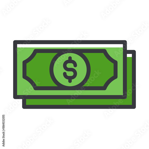 Green US Dollar Bills Icon with Dollar Sign - Simple and Modern Design for Financial Concepts