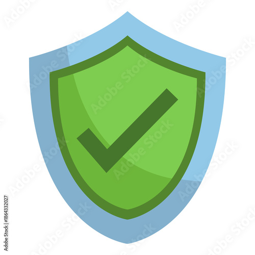Green shield with a check mark, symbolizing security, safety, and approval in a digital or physical context