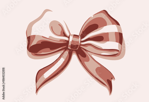 Elegant Two-Toned Silk Ribbon Bow with Red and Cream Stripes on a Soft Pale Background