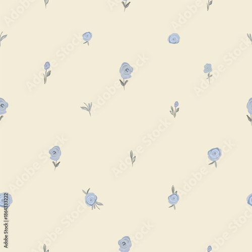 Blue small roses ditsy floral seamless design pattern