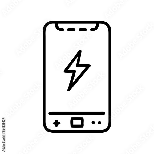 Power bank illustration with charging symbol on smartphone screen in minimalist style