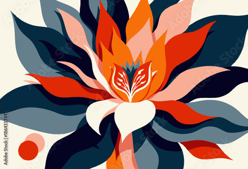 Vibrant Abstract Floral Artwork Featuring Bold Colors and Dynamic Shapes in a Lively Composition