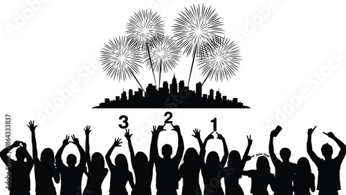 Celebrating new year with fireworks over city skyline