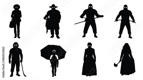 Collection of silhouette people with various occupations and activities