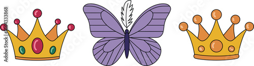 Illustrated crowns and butterfly