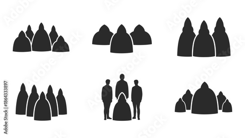 Group of people silhouette icon set