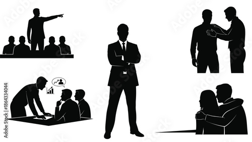 Business leadership and teamwork silhouette illustration