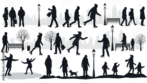 People walking in the park silhouette illustration