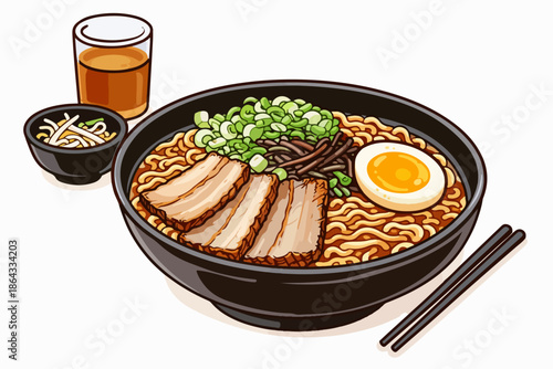 Steaming ramen bowl which is the symbol of far eastern cuisine.