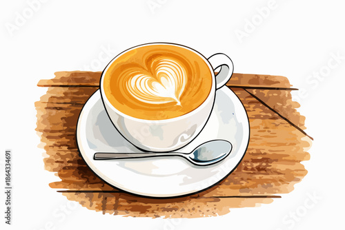 Foamy and hot milk coffee with a heart motif on it.