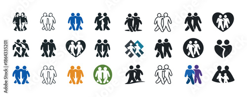 Diverse icon set: walking figures in various styles and colors
