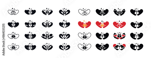 Heart and gift icons collection with stars and sparkles
