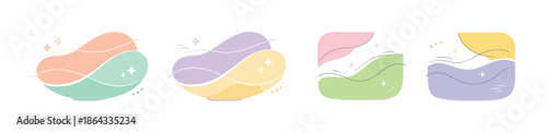 Abstract pastel wave shapes with star accents in soft palette