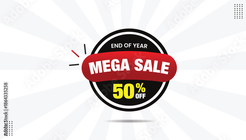 End of year mega sale 50% off black and red gradient shapes with eps format editable template design with white gray background Vector illustration