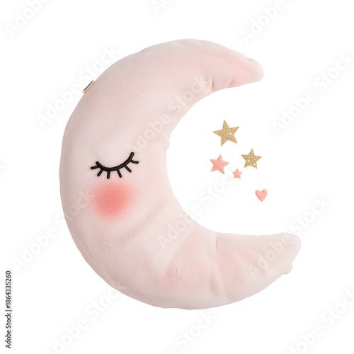 Soft Plush Moon Toy Rests on a Bed With a Simple Design in a Cozy Room