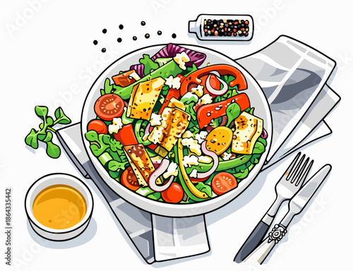 Fresh and colorful mixed salad presented in a large bowl.