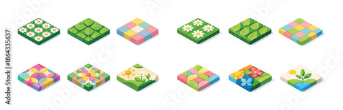 Colorful geometric floral patterns on isometric tiles