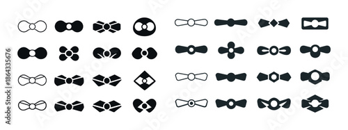 Collection of 32 black and white bow tie icons in various styles