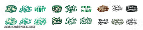 Variety of cool mint and timeless romance typography designs in green and black