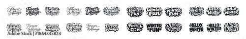 Winter and festive lettering set with various typography styles