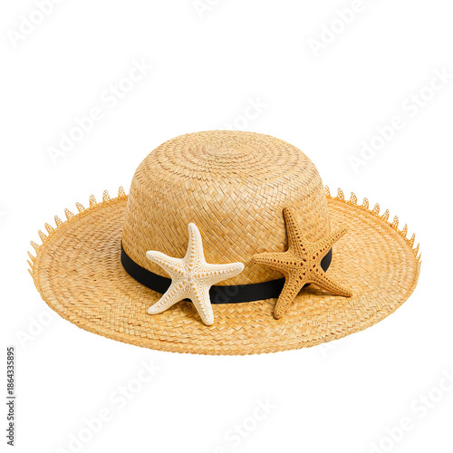 Straw Hat With Starfish Decoration Placed on a Flat Surface During Daylight H...