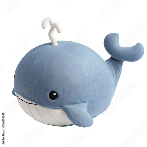 Soft Blue Whale Plush Toy With a Curly Tail and Friendly Face Displayed on a ...